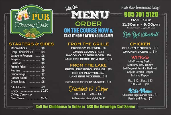 Restaurant Menus Binbrook Hamilton ON